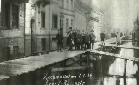 Rhein Hochwasser in Beuel 1920 Rheinstr. Englischer Stegebau